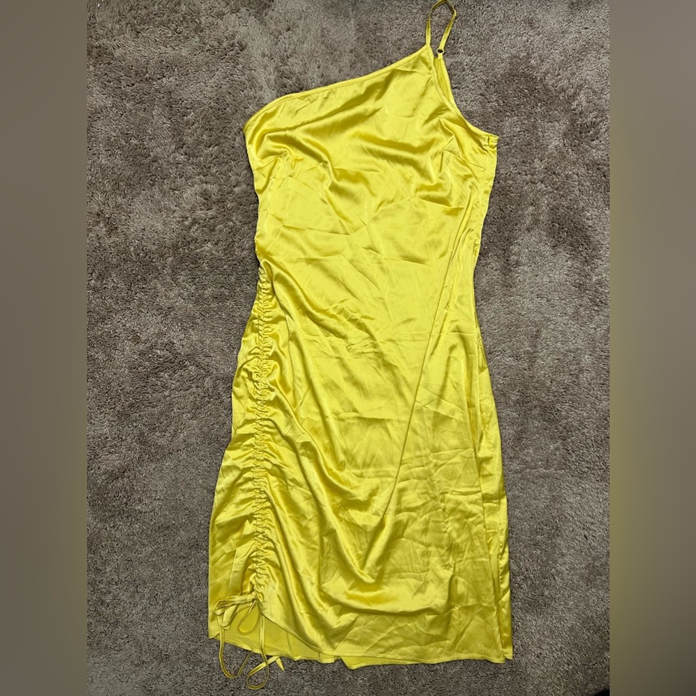 NWT CTU One-Shoulder Chartreuse Satin Dress